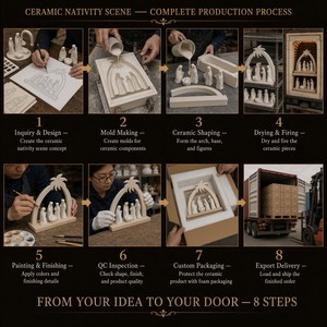 Juego de Natividad de Cerámica Hecho a Mano con Establo de Madera, Luz LED, Sagrada Familia, Reyes Magos, Ángel, <span class=keywords><strong>Regalo</strong></span> de Navidad para la Familia - Product Image 5