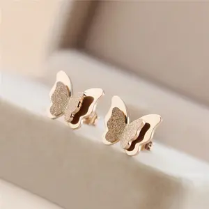Women Wedding Jewelry Cute Butterfly Cartilage Ear Studs Waterproof Stainless Steel Frosted Butterfly Stud Earrings