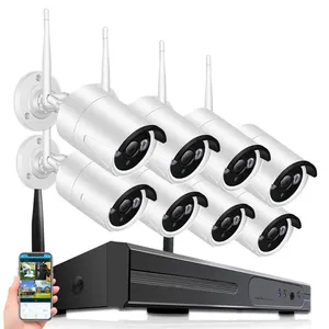 Kamera Keamanan Dalam Ruangan Luar Ruangan Nirkabel Sistem 8CH WiFi 1080P Lite H.265 DVR 8 HD Kamera Peluru Tahan Cuaca, PIR Detect CC502