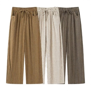 Pantalones de Mujer a Rayas, Anchos, Hasta el Tobillo, con Cintura Elástica y Cordón, Corte Holgado Informal, Tela Crepé, para Verano - Product Image 4