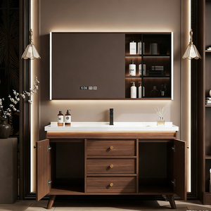 <span class=keywords><strong>Mobile</strong></span> da <span class=keywords><strong>Bagno</strong></span> di Lusso Stile Mid-Century Moderno con Armadietto a Specchio LED e Ampio Spazio di Archiviazione - Product Image 4