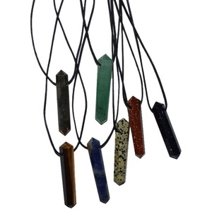 Compra en línea Chapado en doble punto Focal Colgante Mezcla de piedras preciosas Ágata Diamante Cobre Cristal Piedras principales Comprar Dijes Cordón de cuero - Product Image 1