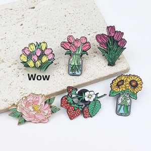 Broche de dibujos animados de flores y plantas verdes en maceta, elegante y personalizado, con diseño de tulipán, rosa y girasol, técnica de goteo de aceite, para niñas - Product Image 4