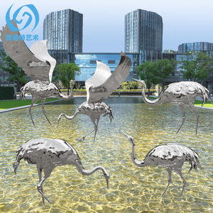 Stainless Steel Crane Sculpture Mirror Finish Contemporary Outdoor Floor Mount Garden Hotel Decor - Product Image 1