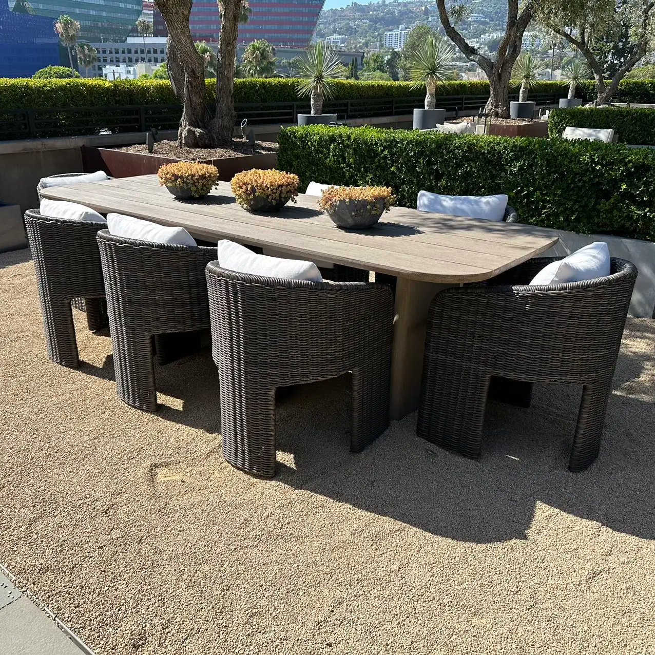 Modern Patio Wood  Garden Set Modern Outdoor Sofa Set Dinning solid teak Table with rattan chairs