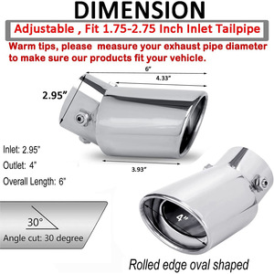 Ống xả xe hơi bằng thép không gỉ mạ bạc đa năng New Naibaior PQT-2, đường kính 1.75-2.75 inch, kiểu cong và thẳng - Product Image 6