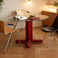Vente flash pour un usage domestique dans les petits appartements, design moderne et simple, style coloré, table à manger ronde en verre trempé