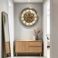 Grande horloge murale squelette à engrenages, chiffres romains, mouvement silencieux à quartz, vintage, mouvement apparent, décorative pour salon