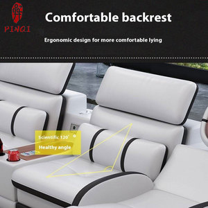 Juego de Sofás Modulares Inteligentes de Esquina con Masaje en Piel Genuina Multifuncional para Sala de Estar Grande - Product Image 4