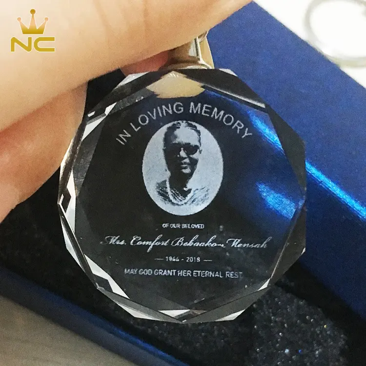 2020 produtos funeral personalizado chaveiro de cristal com gravado foto escritas