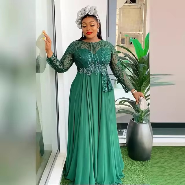 Elegant African Maxi Dress For Women  Plus Size Ankara Evening Gown With Beaded Applique & Odm