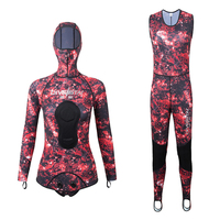 Setelan Spearfishing DIVESTAR XL Ukuran Dewasa Super Stretch 0.5mm Biru Merah Camo Berkualitas Tahan Air Berkerudung untuk Menyelam dan Berenang