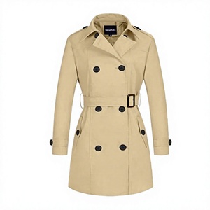 ALIKE Women's Casual Spring Long Waterproof Double-Breasted Canvas Trench Coat with <b>Polyester</b> Lining Slim Fit and Belt Button - Product Image 6