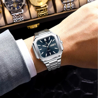Montre-bracelet à quartz carrée octogonale pour hommes, cadran de 40 mm, bracelet en acier inoxydable, affichage étanche 3 ATM, verre Hardlex