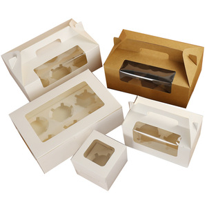 Wholesale Custom Size Logo Printed Mini 2 6 12 Holes Single Cupcake Bouquet Packaging Boxes With Handle