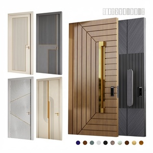 Porte pivotante intelligente extérieure en bois massif de luxe, antivol et sécurisée, pour entrée principale moderne d'appartement, salon ou villa - Product Image 2