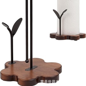 European Style Wooden Paper Towel Holder With Metal <b>Stand</b> Free Standing Kitchen Roll Holder For Paper Towels And Cling Film - Product Image 1