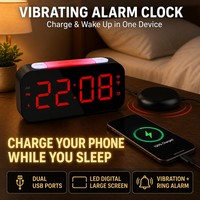 Réveil intelligent vibrant pour table de bureau et lit, idéal pour malentendants et personnes âgées ayant un sommeur profond, affichage numérique LED, personnalisable en usine