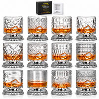 Verre à whisky rotatif avec support métallique et base en verre, gobelet à motifs pour bar à domicile, emballage cadeau
