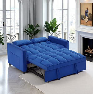 <b>Modern</b> Reclining Foldable 2-Seater Velvet <b>Sofa</b> 54" Pull-Out Sleeper <b>Bed</b> for Living Room & Hotel Bedroom Dark Blue - Product Image 6