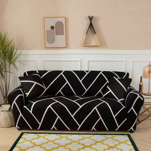 Housse de canapé extensible antidérapante à imprimé géométrique <span class=keywords><strong>noir</strong></span> et blanc, style minimaliste, en soie de lait, amovible, lavable, antistatique, pour la maison - Product Image 1