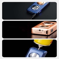 Nouveau briquet à cigare à allumage direct, double flamme, rechargeable, avec fenêtre, logo personnalisé, pour homme