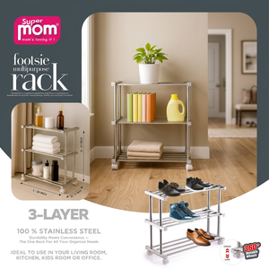 Anax Stainless Steel <b>Shoe</b> Rack 3 Tier Storage Shelf Non-Folding Multifunction Portable Clothes Organizer for Living Room - Product Image 3