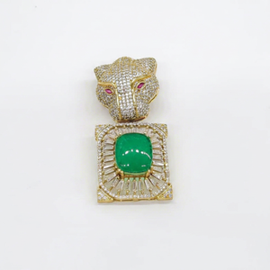 09544 Broche de Pantera Verde con Doble Piedra, Colgante de Circonita Cúbica, Broche de Joyería con Cierre, Pin de Animal para Regalo y Uso en Fiestas - Product Image 1