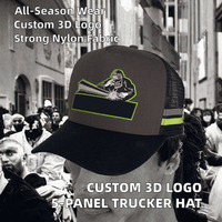 Casquettes de camionneur personnalisées avec logo, en toile de pêche haute performance, 5 panneaux, broderie 3D plate, bandes latérales, vierges pour impression par sublimation