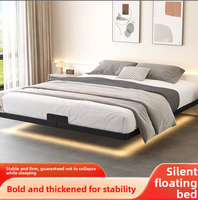 Lit suspendu en fer Meida, style moderne et minimaliste, avec revêtement en tissu doux et durable, disponible en tailles Queen/California King/King, idéal pour les chambres d'appartement.