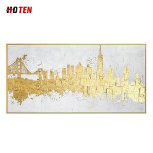 100% fatto a mano moderna <span class=keywords><strong>arte</strong></span> della parete pittura <span class=keywords><strong>contemporanea</strong></span> lamina d'oro astratto paesaggio urbano stile su tela olio - Product Image 1
