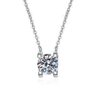 Lerca 925银女士高珠宝碳硅石项链1克拉，2克拉碳硅石玫瑰金项链