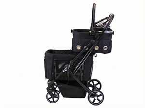 高品質で豪華、組み立て簡単、折りたたみ式、持ち運び可能、通気性があり快適な四輪ペット用ベビーカー - Product Image 4