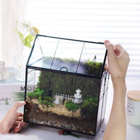 Grand terrarium artisanal en verre transparent et laiton, design contemporain en forme de serre pour plantes succulentes