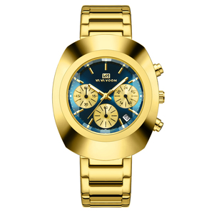 Mens Gold Chronograph Wristwatch Steel <b>Case</b> Multi Function Analog Timepiece Sport Style - Product Image 1