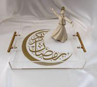 Plateau en acrylique personnalisé Ramadan Karim Calligraphy - Plateau de service en acrylique avec poignées - Calligraphie arabe - Cadeau Ramadan & Eid - Art islamique