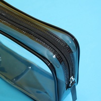 Vente en gros de trousses de maquillage personnalisées, grandes, imperméables, en PVC, à double fermeture éclair, transparentes, couleur bonbon, pochette cosmétique transparente