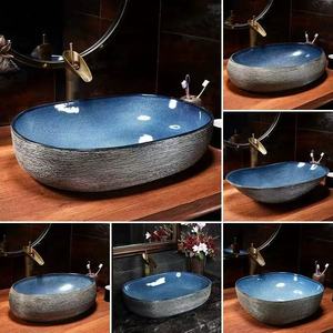 Lavabo Ovalado Tradicional de Lujo en Oferta, Lavabo de Baño con Encimera, Ecológico, Diseño Aquarius, Color Azul y Negro - Product Image 5