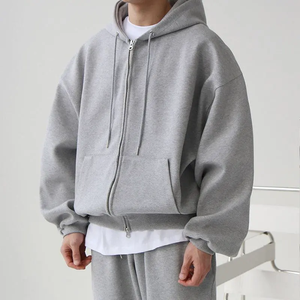 Venta caliente Heavyweight French Terry Double Zip Hoodie Oversized Drop Shoulder Cropped Zip up Hoodie - Product Image 3