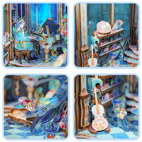 Tonecheer Wholesale DIY Wooden Booknook Deep Melody DIY Miniature Dollhouse Kit Book Nook Kit LED Rotating Musical DIY Model Toy