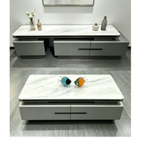 Table basse moderne en verre trempé noir, table basse en MDF noir et blanc avec tiroir pour salon