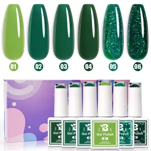 BOZLIN New Arrival Dark Green Glitter Gel Polish Forest Green Sparkle Nail Polish Green Gel Nail Polish Set With EU Standard