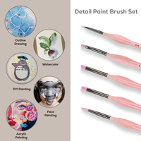 Juego de 5 Pinceles Ergonómicos Anti-Fatiga Profesionales con Mango Triangular de Abedul Rosa y Punta Fina para Pintura de Detalles y Miniaturas