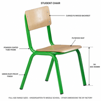 Chaise d'écolier à cadre tubulaire rond, dossier en contreplaqué peint, pour l'approvisionnement des écoles publiques