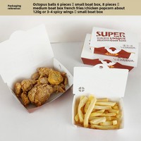 Boîte à emporter rectangulaire jetable personnalisable avec couvercle pour Takoyaki, poulet frit, frites, nuggets de poulet, escalopes