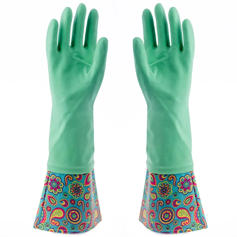 Cleaning Kitchen Wash Gloves Cuff-lengthened Household Latex Winter PVC Green 120-140 G Dish Washing Thick PVC, Natural Latex