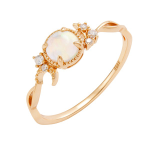 Bague S925 en opale de synthèse, forme lune étoile creuse, élégante, luxe léger, pour femme, plaqué or véritable, pour le quotidien - Product Image 5