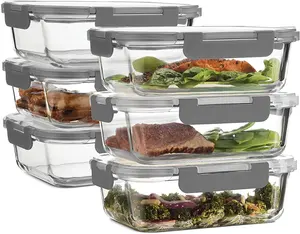 6 упаковок, 1040 мл, воздухонепроницаемая Экологически чистая духовка, безопасный боросиликатный стеклянный контейнер для еды, набор контейнеров для еды, коробка для еды с запирающими крышками