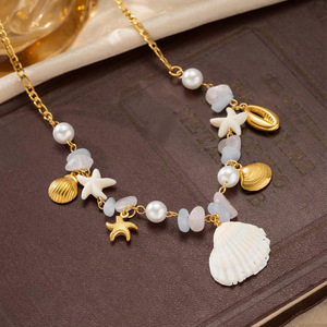 Collier de perles en éclats de pierre d'éléments marins hypoallergéniques de haute qualité pour femme, accessoire quotidien de voyage - Product Image 2