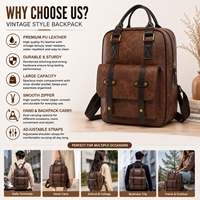 Sac à dos vintage en cuir PU grande capacité, sac à dos de voyage décontracté avec poche à rabat avant pour les trajets quotidiens